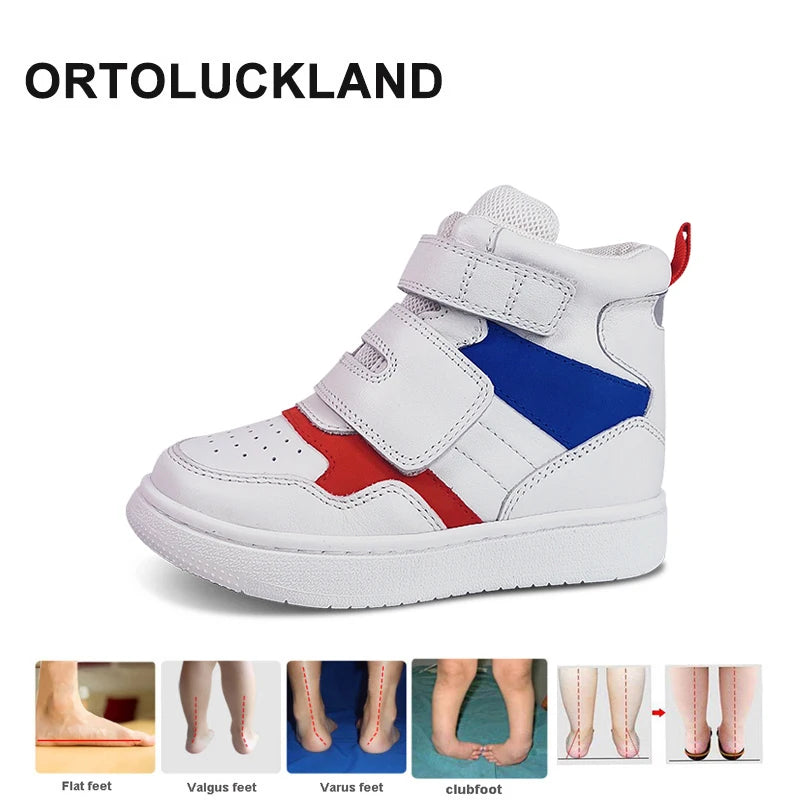 Ortoluckland Children Boots Girls Genuine Leather Sneakers Babies Spring Flatfeet Footwear Boy Kids Orthopedic Shoes Size24to 33