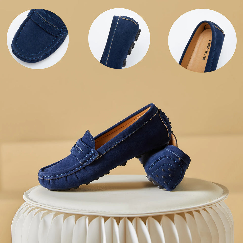 EOFK Kids Penny Loafers Flats Shoes Suede Leather Spring Autumn Soft Children Toddle Little Boy Casual Solid Slip On Moccasins