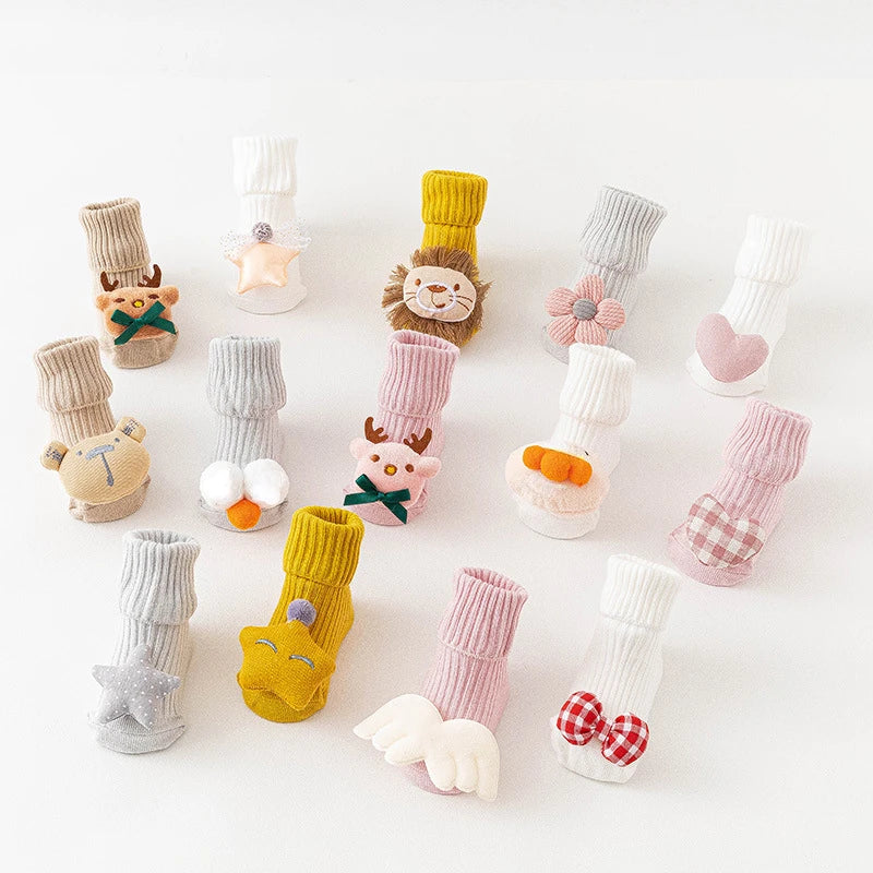New Summer Thin Cute Cartoon Baby 3D Doll Socks Cotton Rubber Anti-slip Floor Socks for Newborn Infant Toddler Socks